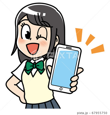 スマホを見せる女子高生のイラスト素材
