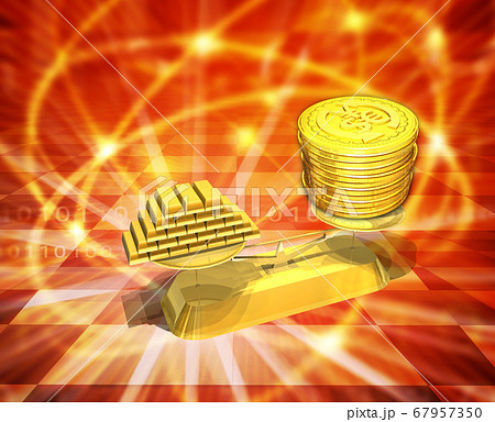 金塊と為替相場を計る天秤 67957350