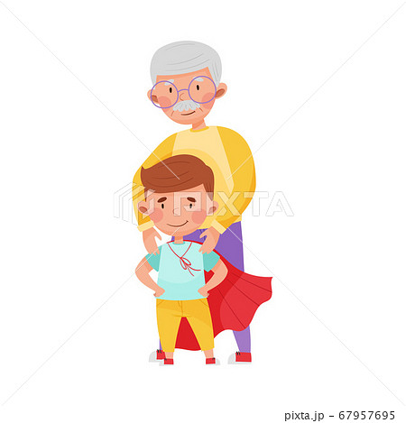 Cute Boy Character Wearing Red Cloak Ready to Fight with Injustice Vector Illustration 67957695