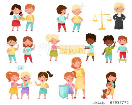 Little Kid Characters Playing Fair and Honestly Vector Illustration Set Little Kid Characters Playing Fair and Honestly Vector Illustration Set 67957776