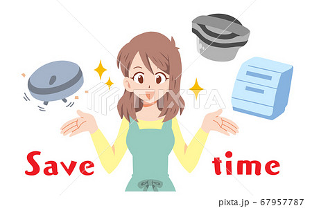便利な家電を使って喜ぶ主婦のイラスト 67957787