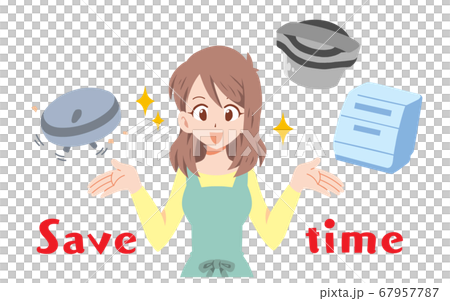 便利な家電を使って喜ぶ主婦のイラスト 67957787