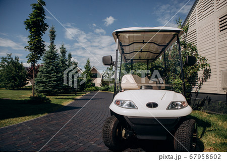 electric car luxury eco hotel parked house electric car luxury eco hotel parked house 67958602