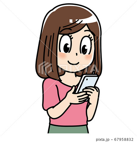 スマホを見ている女性のイラスト素材 6795