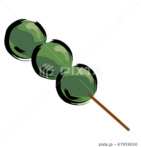 アナログタッチ筆描き手描き 串団子お団子のイラスト 草餅のイラスト素材