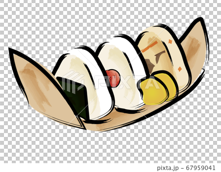 Analog touch brush hand-painted illustration of bamboo skin nigiri rice ball nori ume pickled rice 67959041