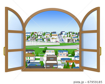 窓 街 風景 眺め 換気 住宅街のイラスト素材