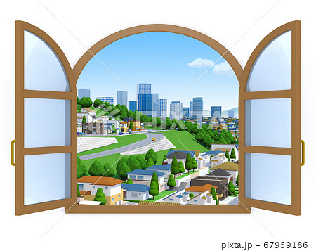 窓　街　風景　眺め　換気　住宅街 67959186
