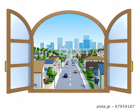 窓 街 風景 眺め 換気 住宅街のイラスト素材