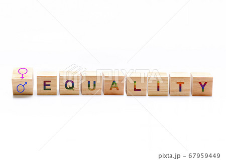 Word EQUALITY next to a spinning die the feminine 67959449
