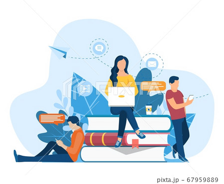Girl sitting on pile of books 67959889