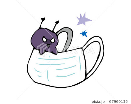 マスクに潜む菌のイラスト素材