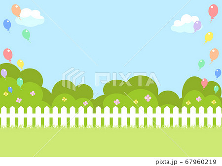 白いフェンスと緑のお庭 野原 ガーデンパーティーのイラスト素材