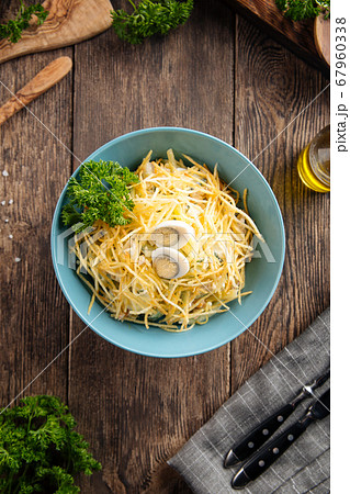 Russian salad wood grouse nest with potato chips 67960338