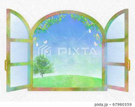 水彩画風 窓 街 風景 眺め 換気 水彩画風 窓 街 風景 眺め 換気 67960359