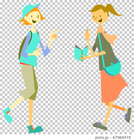 旅行先で散策を楽しむ女性ふたり 旅行先で散策を楽しむ女性ふたり 67960478