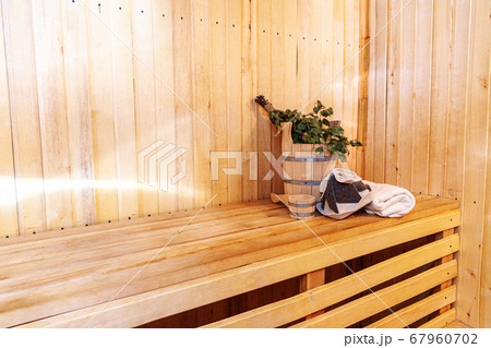 Interior details Finnish sauna steam room with 67960702