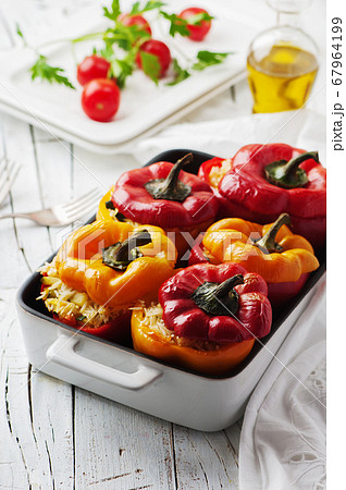 Stuffed vegetarian paprika with rice 67964199