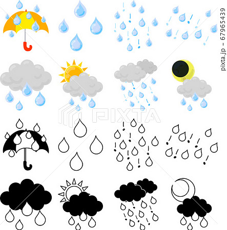 雨の天気を伝える可愛いアイコンのイラスト素材