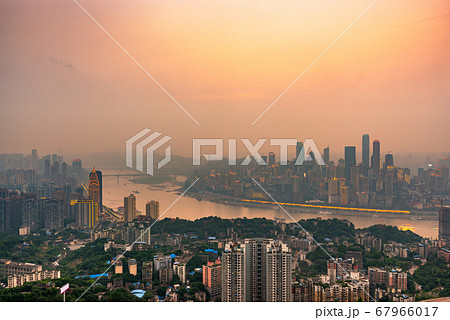 Chongqing, China downtown city skyline over the Chongqing, China downtown city skyline over the 67966017