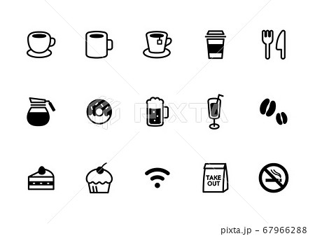 カフェのアイコンのセット コーヒー 休憩 レストラン スイーツのイラスト素材
