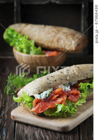 Healthy sandwich with cheese and salmon Healthy sandwich with cheese and salmon 67966490