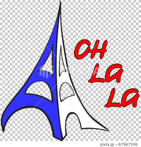 Paris tower in colors of national France tricolour flag plus lettering Oh-la-la. Paris touristic sign 67967506