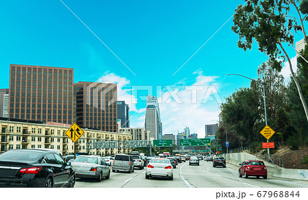 Traffic in 110 freeway in Los Angeles 67968844