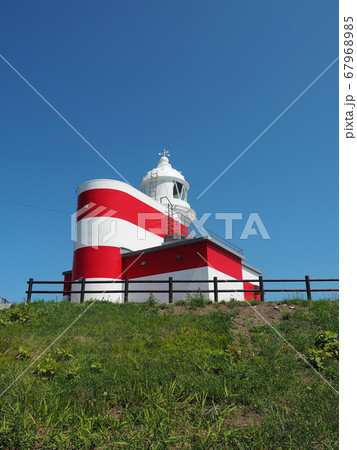 日和山灯台 北海道小樽市祝津高島岬の写真素材