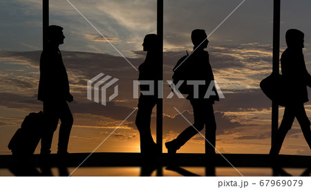 The business people walking in the hall with a beautiful sky view 67969079