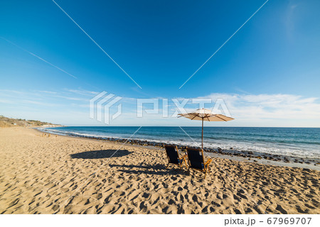 parasol and beach chairs in Malibu 67969707