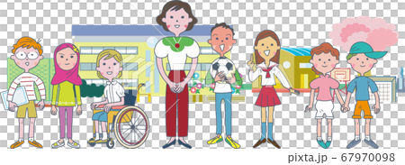Illustration of elementary school students gathering around the teacher Illustration of elementary school students gathering around the teacher 67970098
