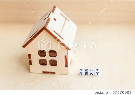 Miniature toy model house with inscription RENT Miniature toy model house with inscription RENT 67970902