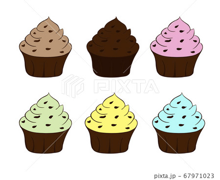 Tasty cupcake set isolated on white background. Sweet dessert icon. Colorful Vector illustration 67971023