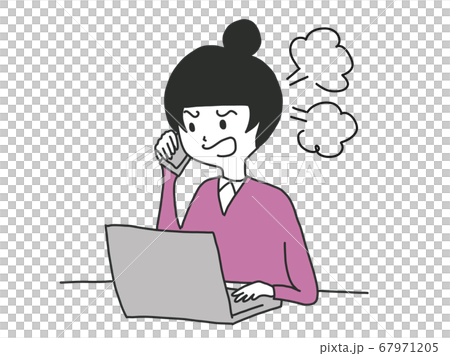 テレワークで怒るモノクロ女性 67971205