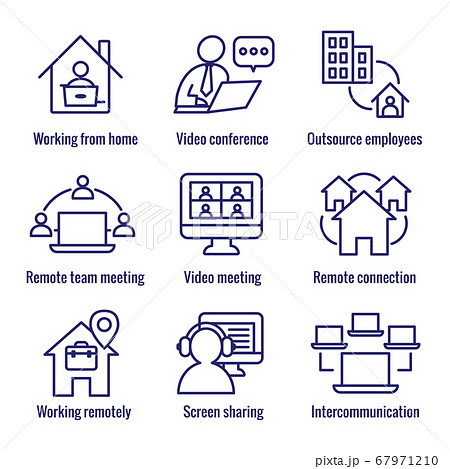 Remote work icon set with work from home, video Remote work icon set with work from home, video 67971210