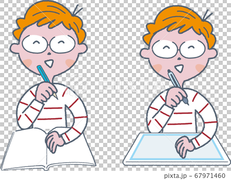 一個活潑男孩的在線課堂，家庭學習，插圖集 67971460