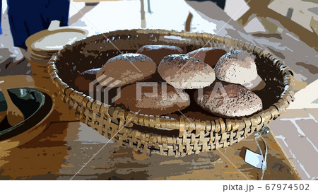 Digital painting style that represents a basket full of wholemeal breads Digital painting style that represents a basket full of wholemeal breads 67974502