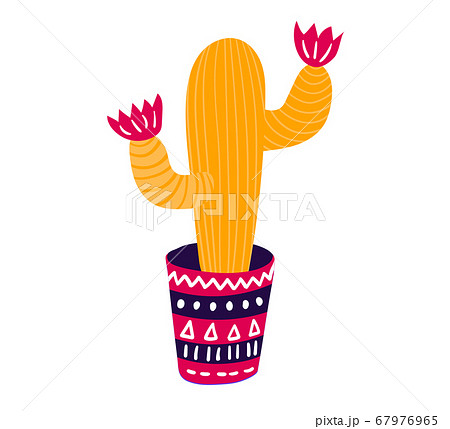 Festively adorned mexican cactus, typical holiday mexico concept traditional stuff icon isolated on white, flat vector illustration. 67976965