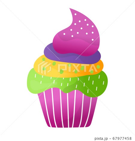 Delicious festive cupcake, celebration fruitcake holiday baking birthday party element isolated on white, flat vector illustration. 67977458