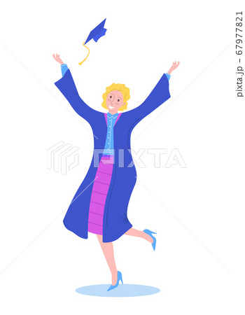 Graduation girl character, school graduation student hold diploma in hat isolated on white, flat vector illustration. Completion secondary education. Graduation girl character, school graduation student hold diploma in hat isolated on white, flat vector illustration. Completion secondary education. 67977821