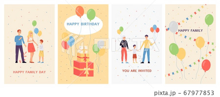 Set of cards or banners for family celebrations, flat vector illustration. 67977853