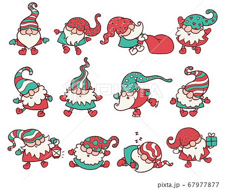 Cute Christmas gnome set - little cartoon holiday elves Cute Christmas gnome set - little cartoon holiday elves 67977877