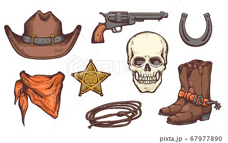 Wild West Symbol Drawing Set Cowboy Hat のイラスト素材