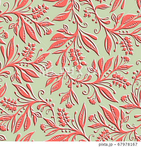 Floral seamless pattern with leaves and berries. Hand drawn and digitized. Floral seamless pattern with leaves and berries. Hand drawn and digitized. 67978167