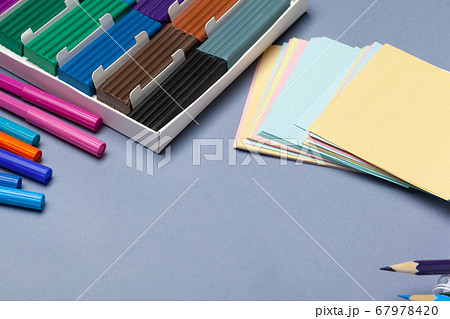 Colored plasticine for molding in box. Studio Photo 67978420