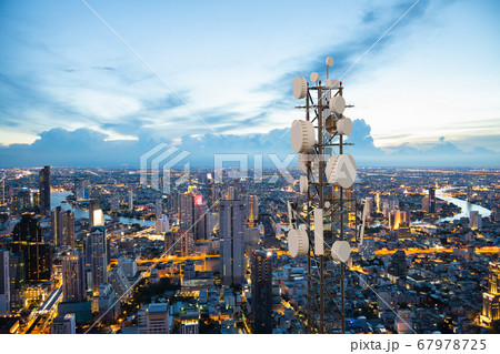 Telecommunication tower with 5G cellular network 67978725