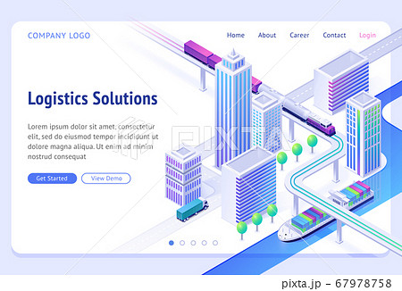 Logistics solutions isometric landing page, banner 67978758