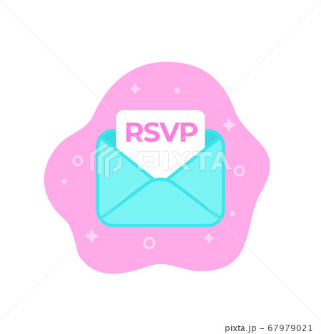RSVP icon with envelope, flat vector 67979021