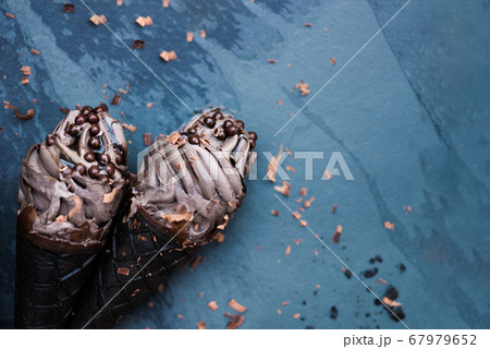 Double Chocolate Ice Creams with Black Waffle Cones 67979652